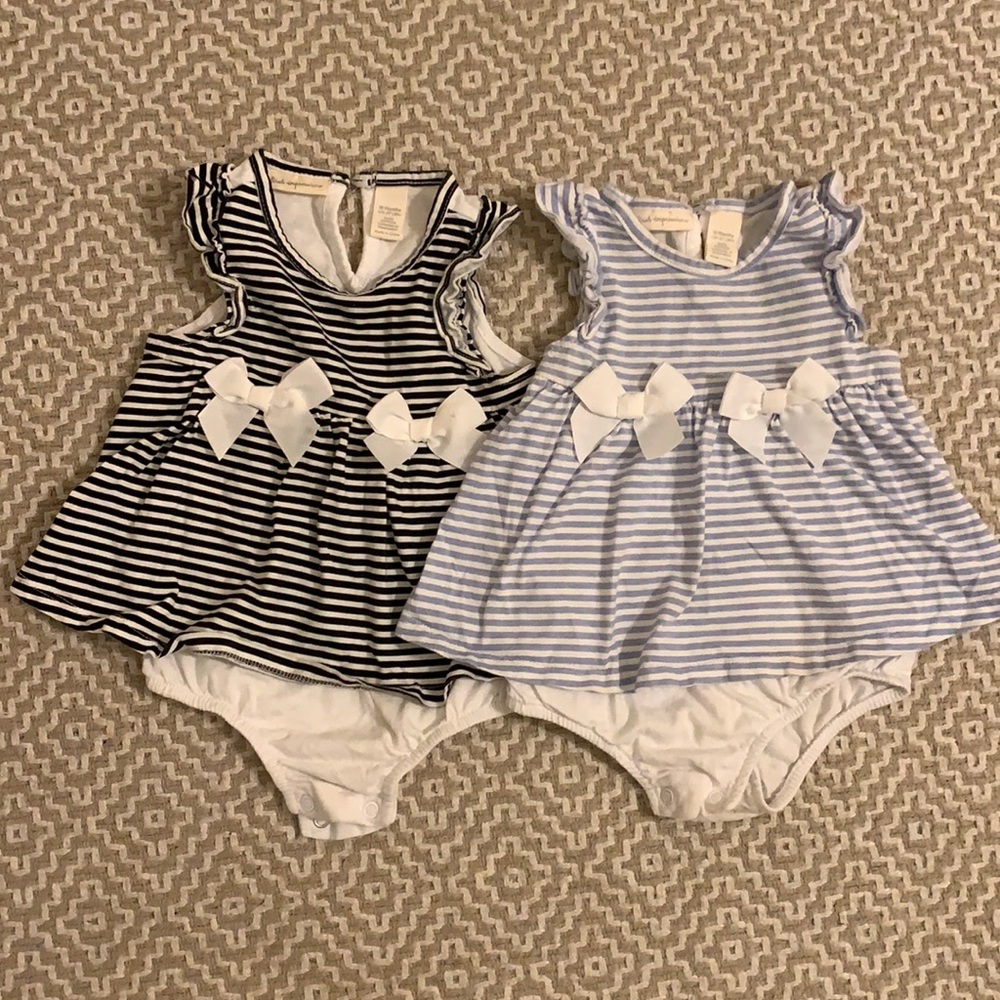 Black and Blue striped onesie dresses with bows 18 months